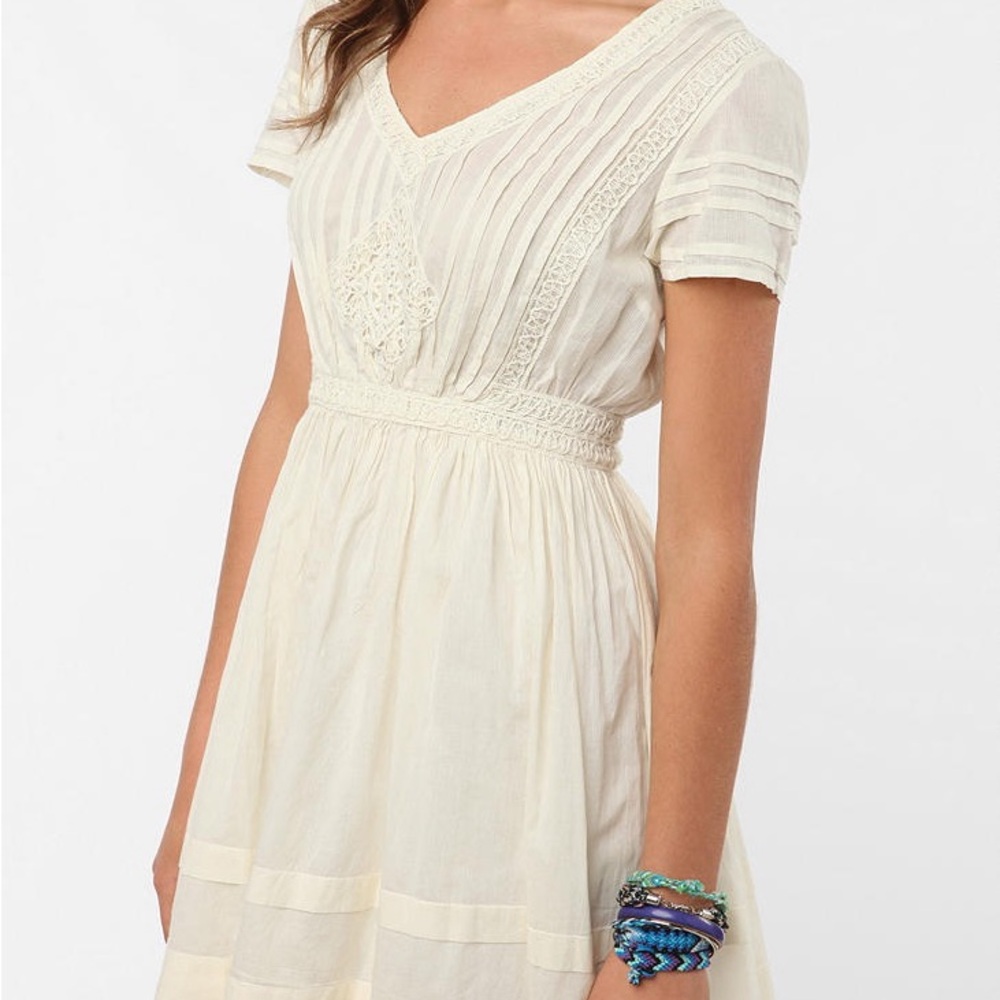 Cream V-Neck Tiered Mini Sundress